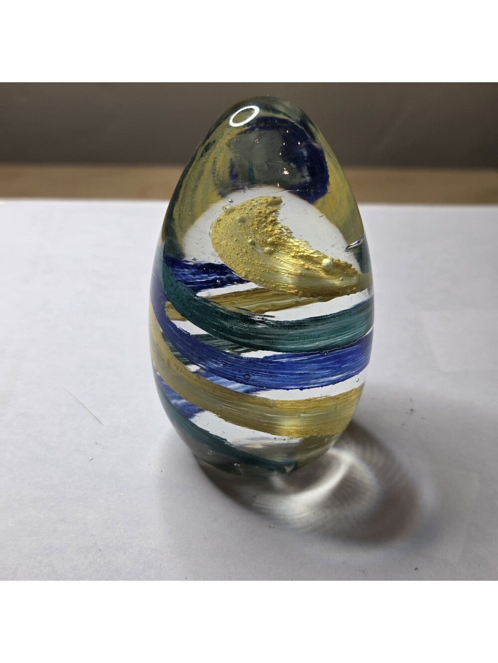 Handcrafted Glass Egg Paperweight With Colorful Swirls - 3" Tall VINTAGE!!